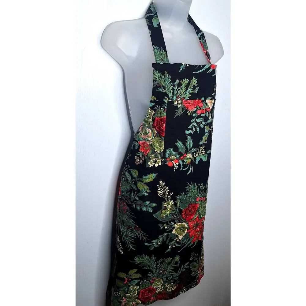 April Cornell Merry Floral Apron Cottagecore Holiday Christmas Cotton Canvas